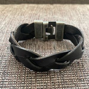 Leather Braided Bracelet w/Antique Silver Clasp